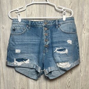 Women’s KanCan distressed, button fly high-rise denim shorts size 13/30